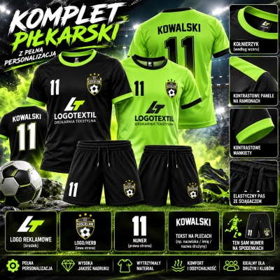 Zestaw sportowy limonka/czarny RACING 2xKoszulki + spodenki